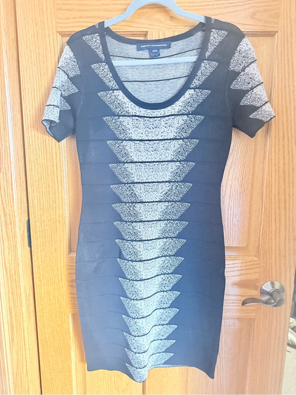 French Connection Black Dress with Silver Chevron Panels